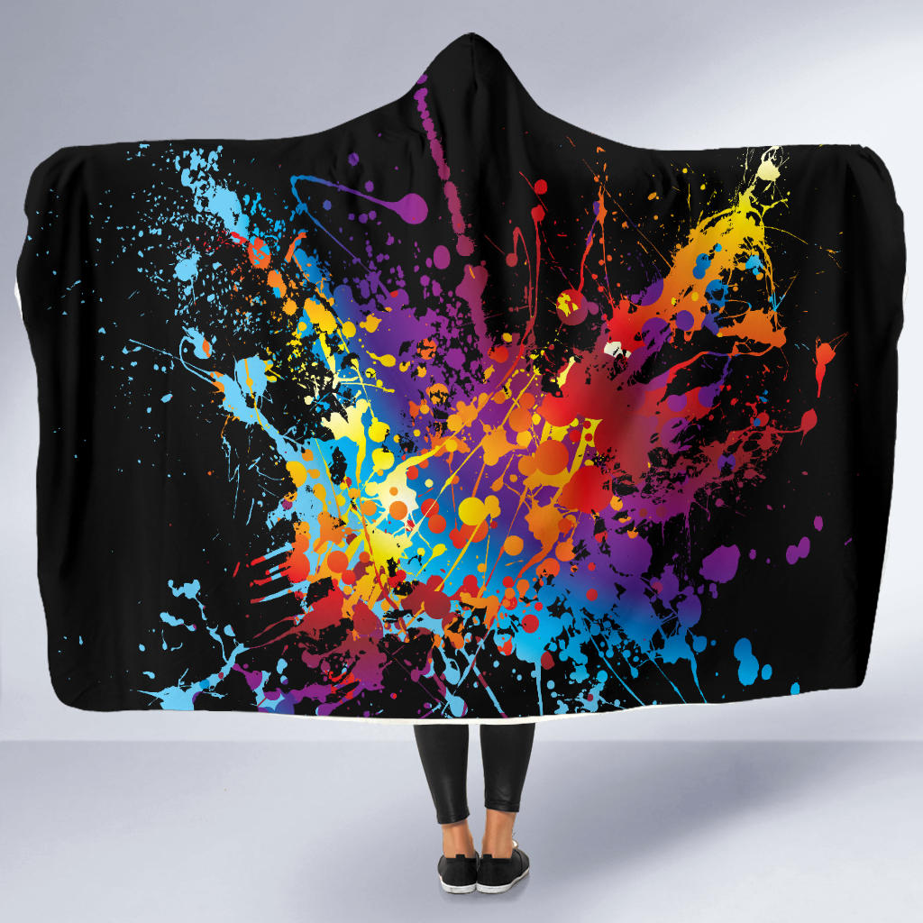Colorful Paint Splash Abstract Art Hooded Blanket