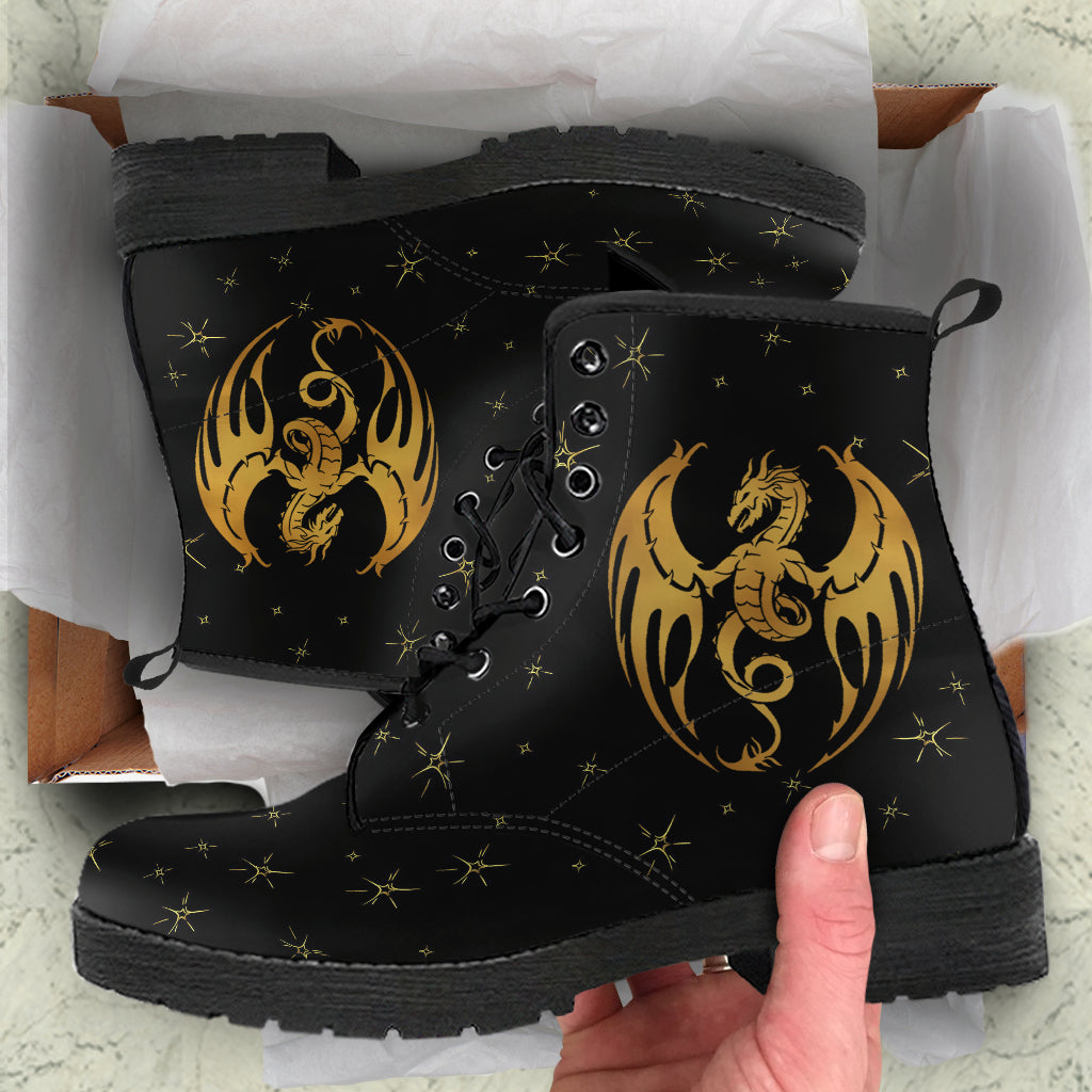 Black Dragon Boots Fashion Combat Boots, Vegan Leather Boots, Custom Shoes, Custom Boots, Cool Shoes