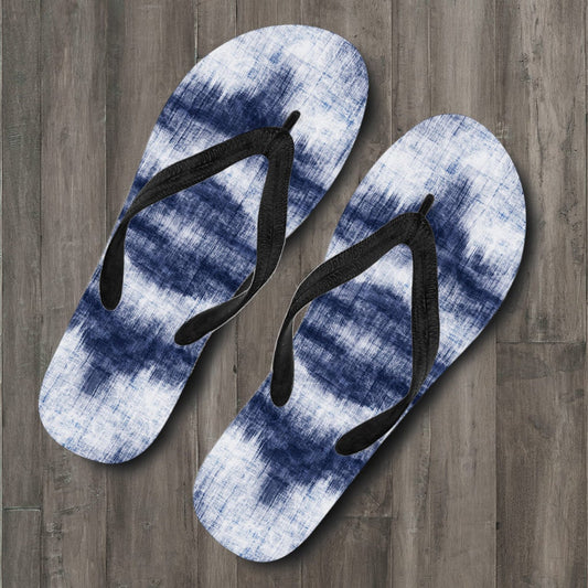 Denim Blue Abstract Flip Flops