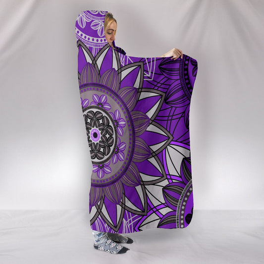 Purple Floral Mandalas Hooded Blanket