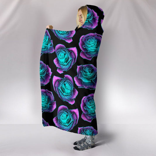 Neon Pink Roses Hooded Blanket