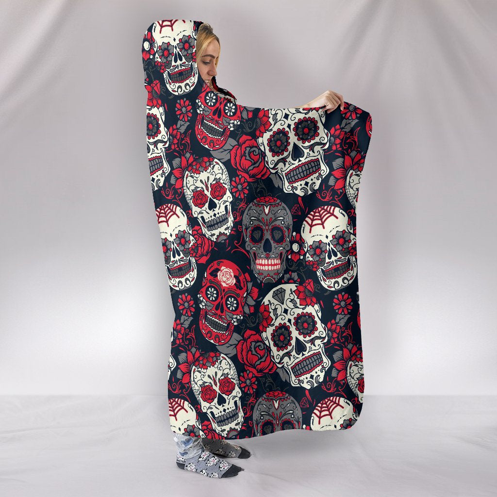 Sugar Skulls & Roses Hooded Blanket