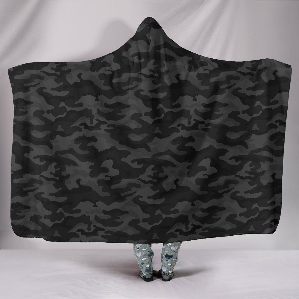 Dark Grey Camouflage Hooded Blanket