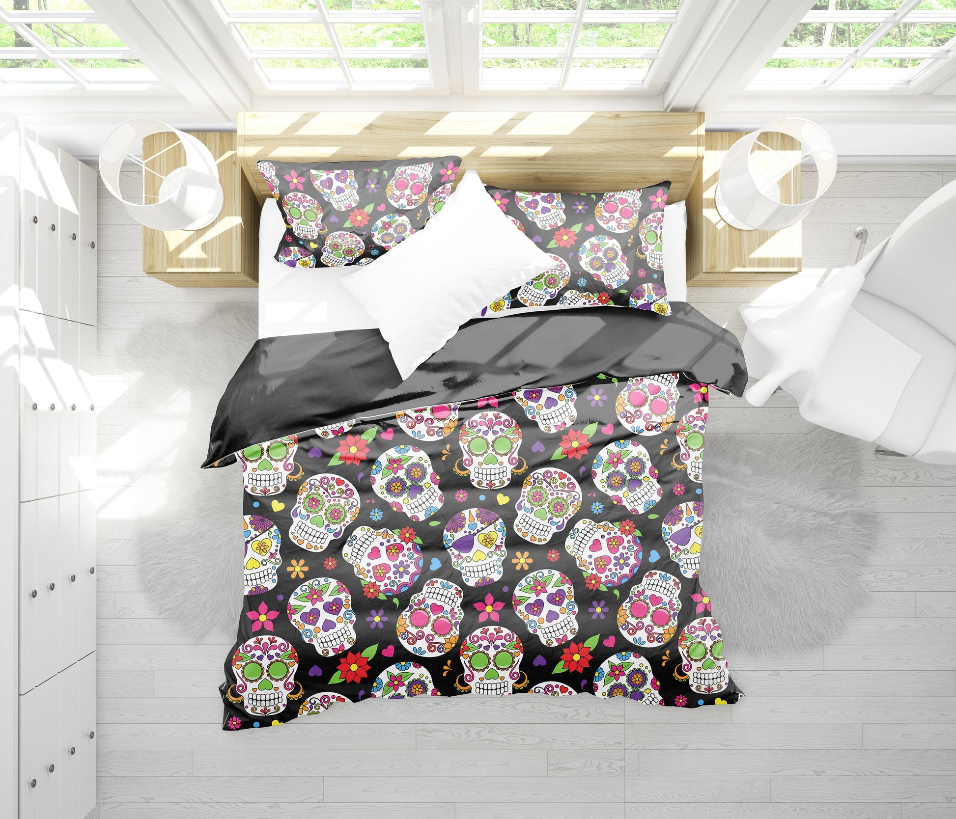 Colorful Sugar Skulls Bedding Set