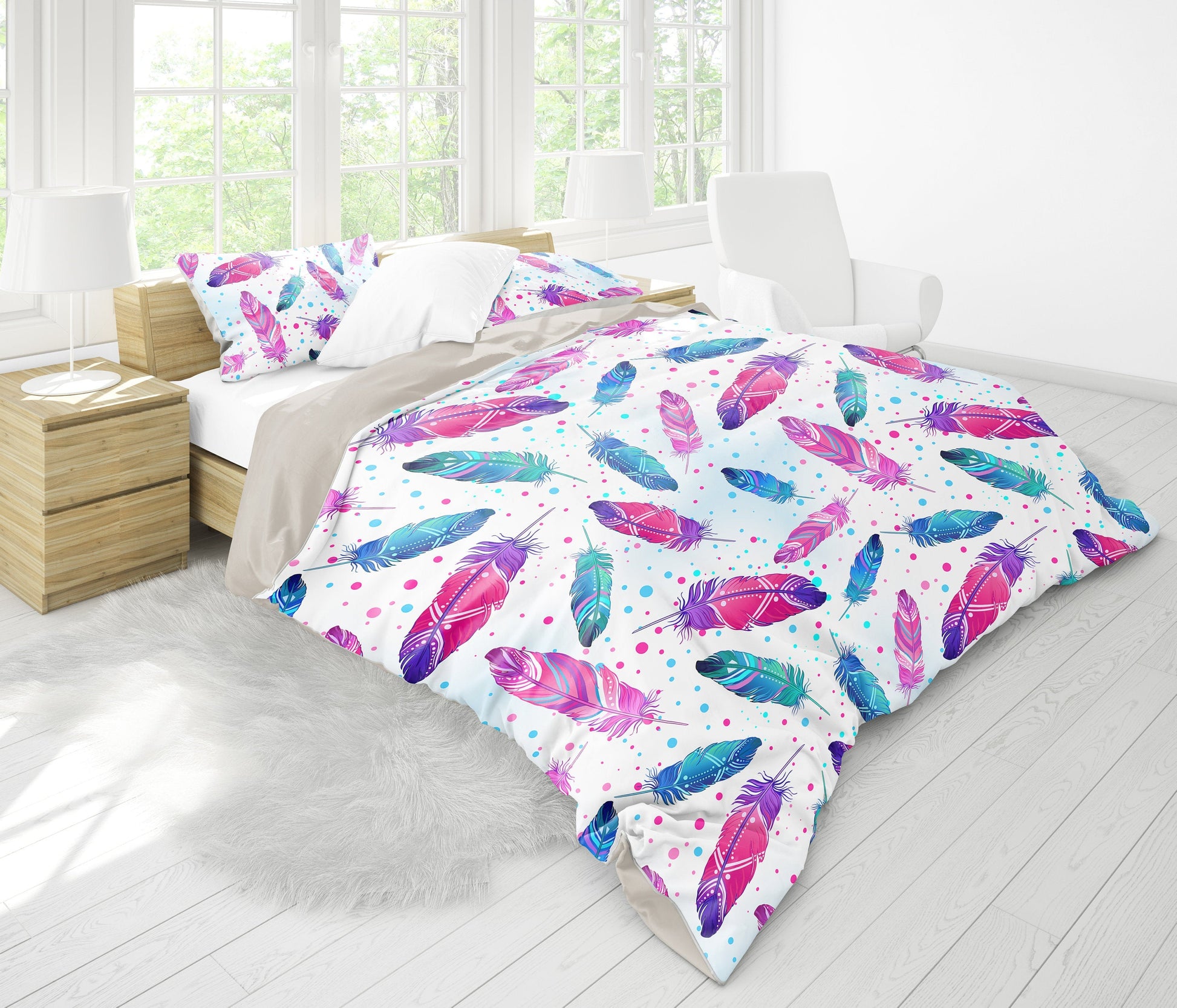 Pink Feathers Bedding Set