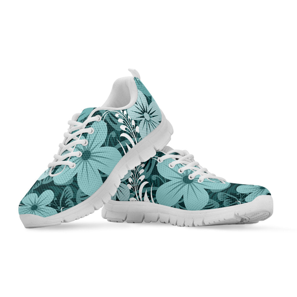 Light Green Teal Aloha Flowers Sneakers