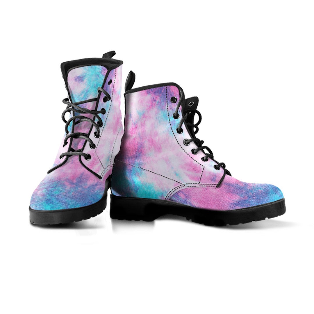 Blue & Pink Cotton Candy Womens Boots, Fashion Combat Boots, Vegan Leather Boots, Custom Shoes, Custom Boots, Cool Shoes