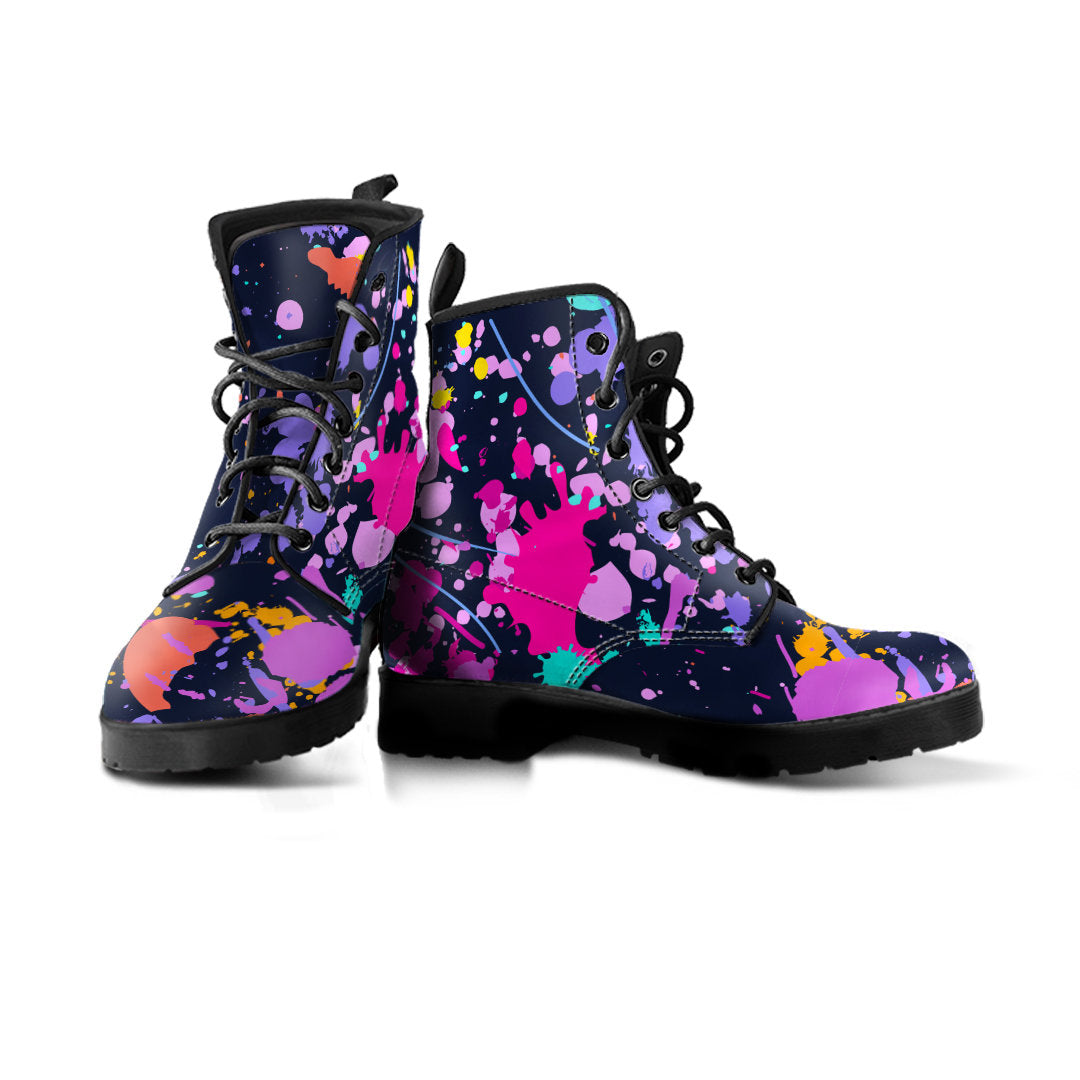 Colorful Paint Drip Abstract Art Womens Boots, Fashion Combat Boots, Vegan Leather Boots, Custom Shoes, Custom Boots, Cool Shoes