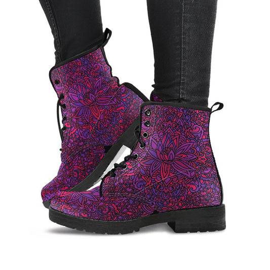 Purple Lotus Mandala Decor Womens Boots