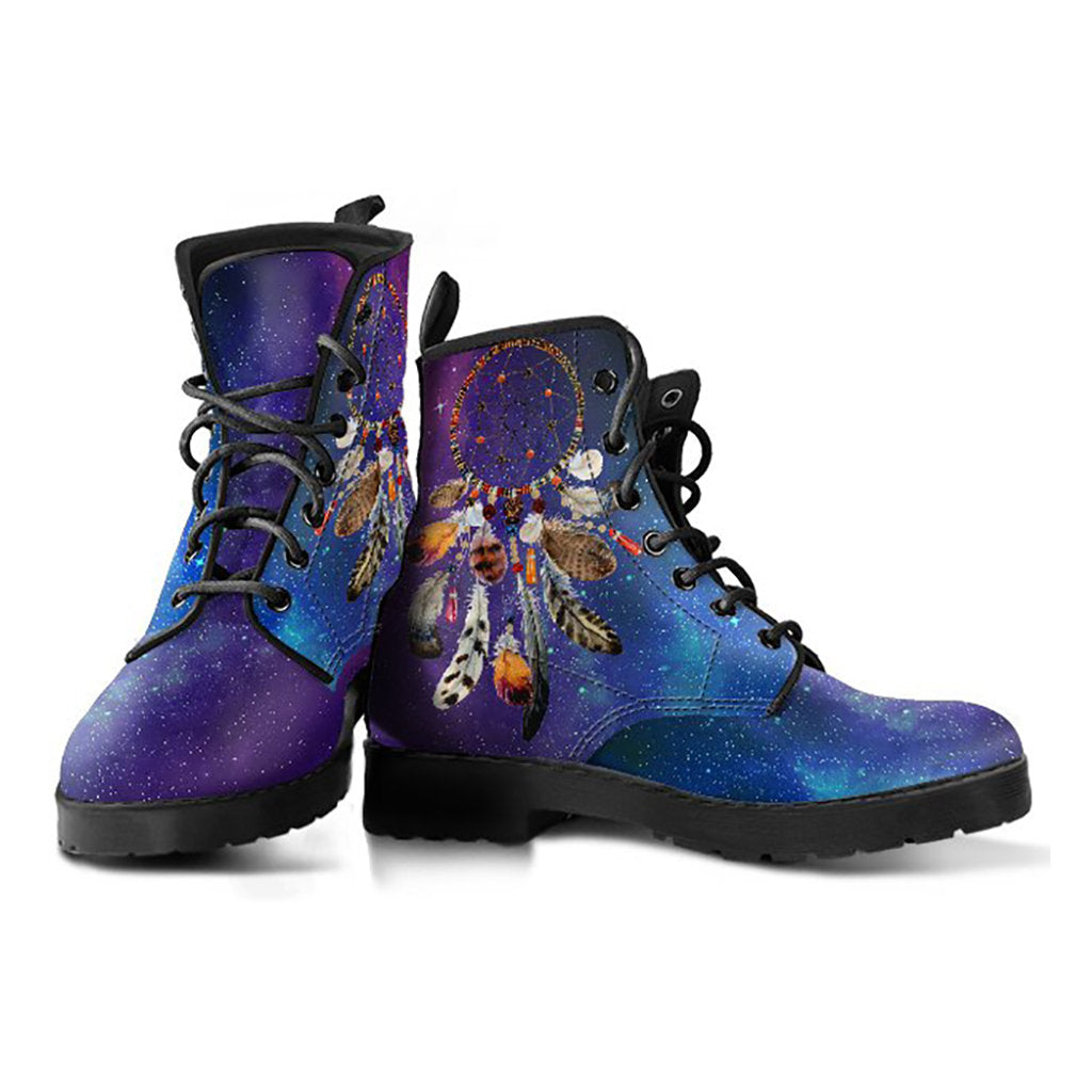 Blue & Purple Boho Dream CatcherWomens Boots, Fashion Combat Boots, Vegan Leather Boots, Custom Shoes, Custom Boots, Cool Shoes