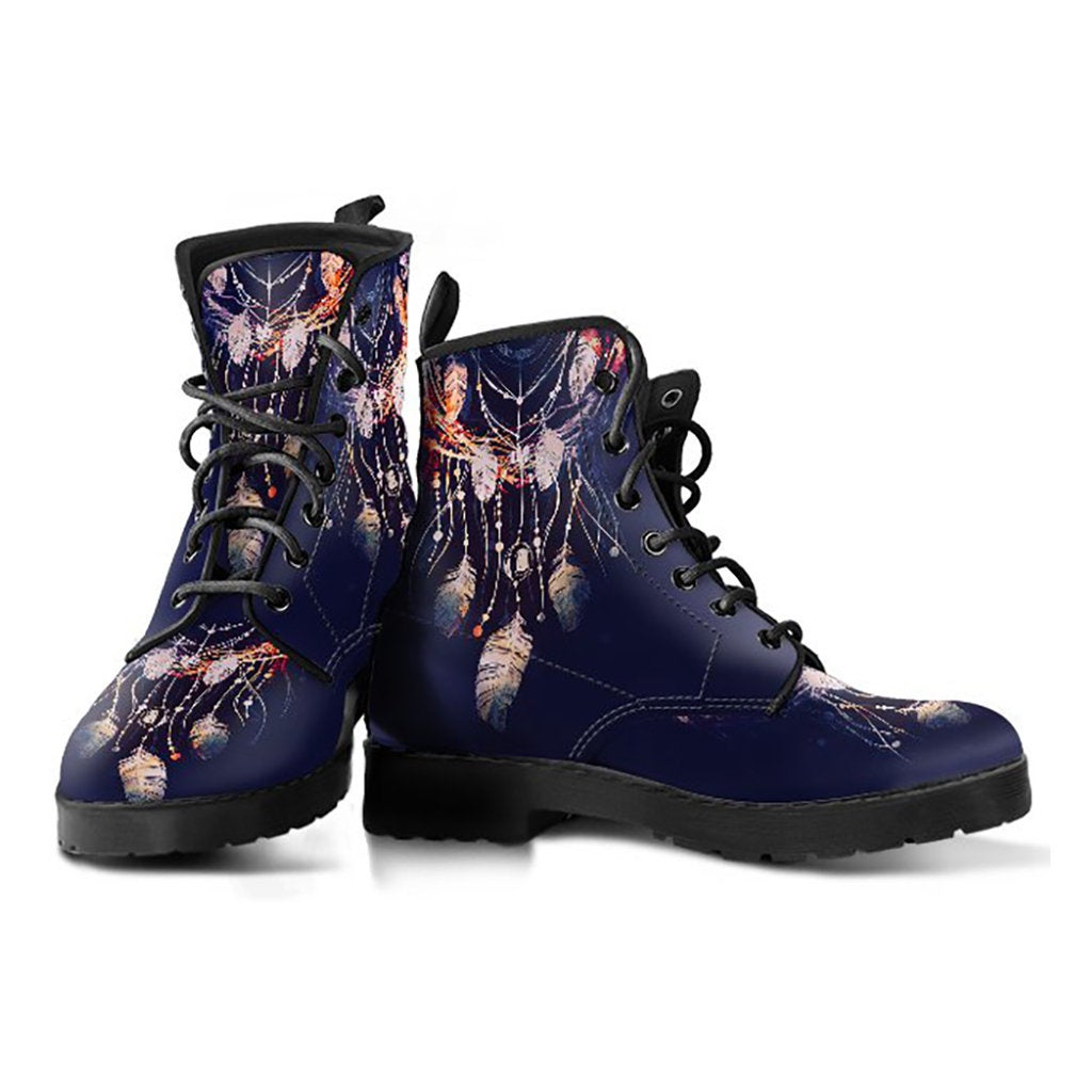 Dark Boho Dream Catcher Womens Boots, Printed Custom Shoes, Women's Boots, Vegan Leather Combat Boots, Classic Boot, Lace Up Boot , Casual Boots Women