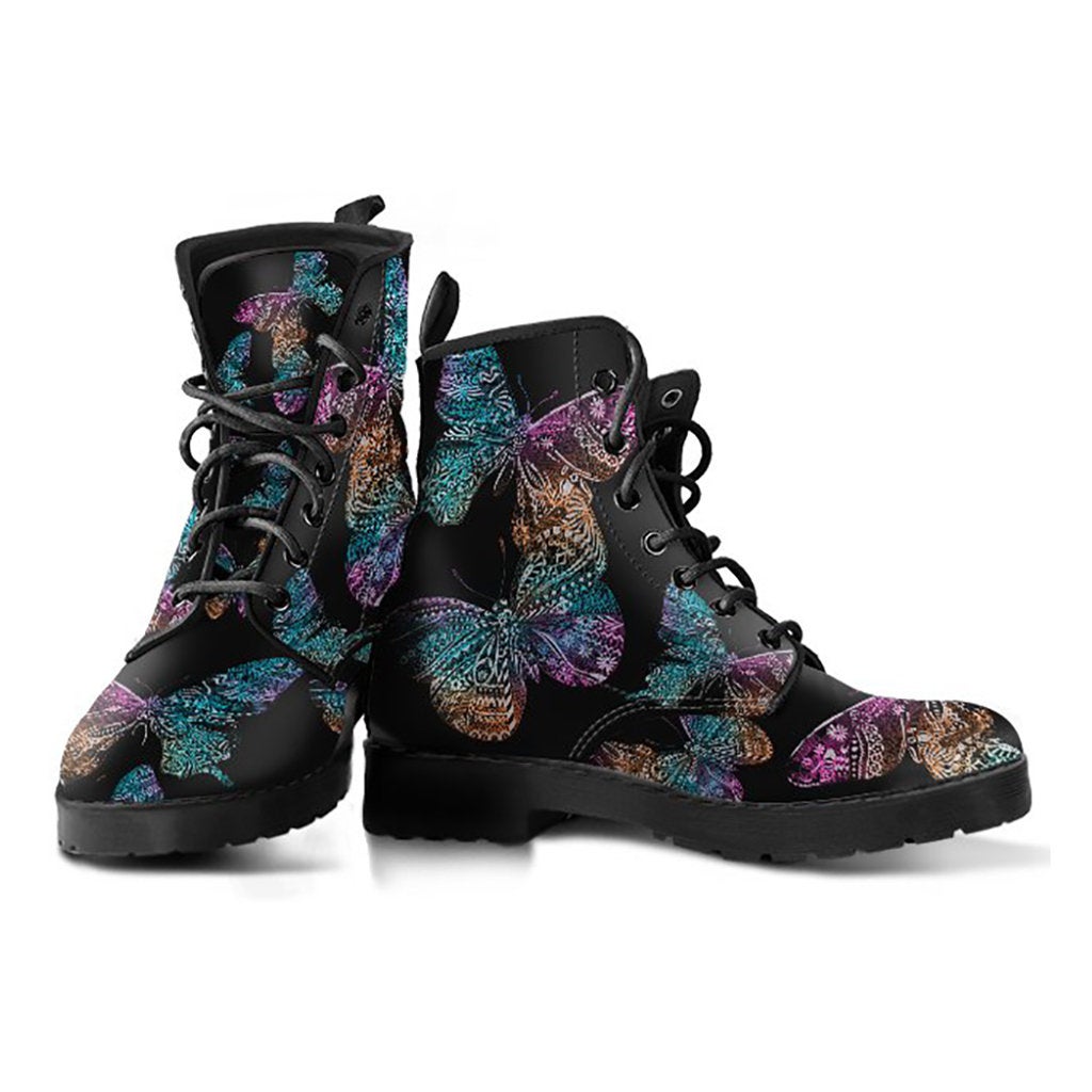 Boho Butterflies Womens Boots, Fashion Combat Boots, Vegan Leather Boots, Custom Shoes, Custom Boots, Cool Shoes