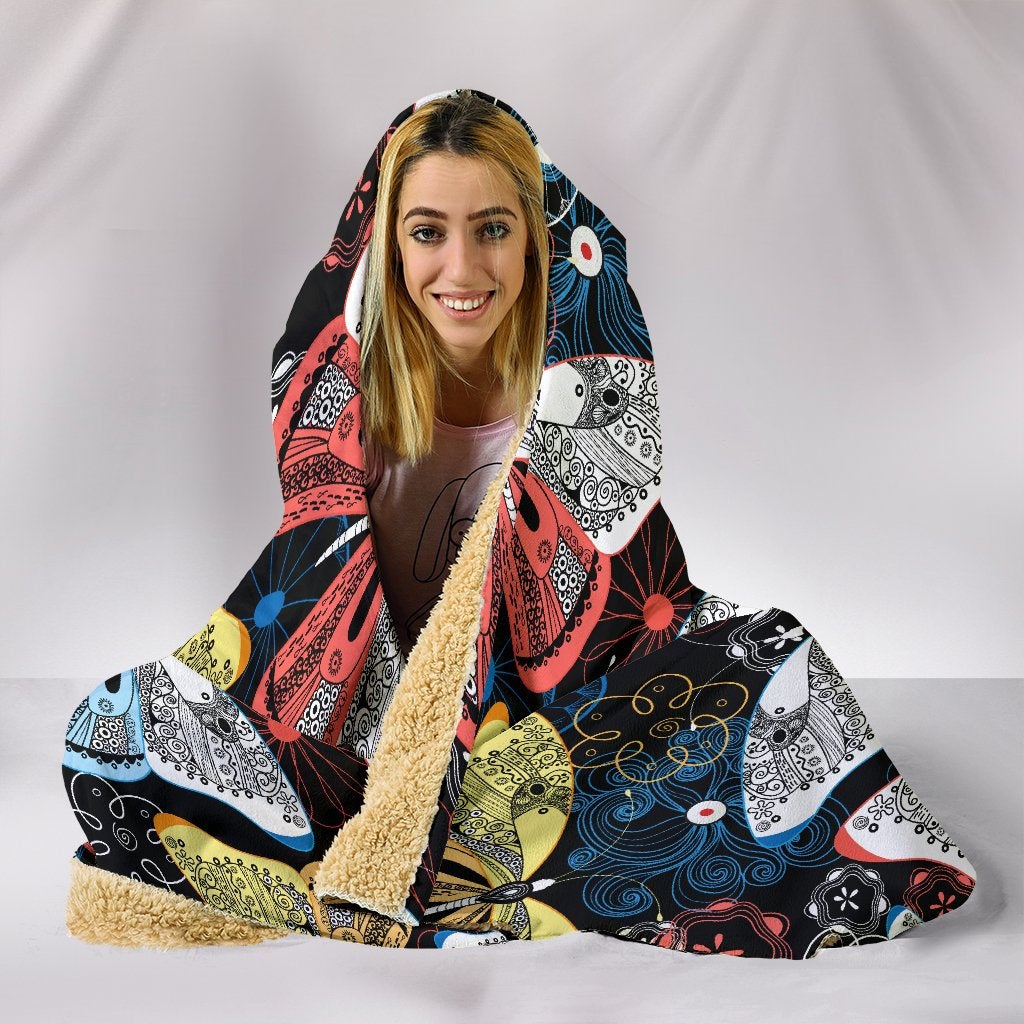 Colorful Butterflies Decor Hooded Blanket