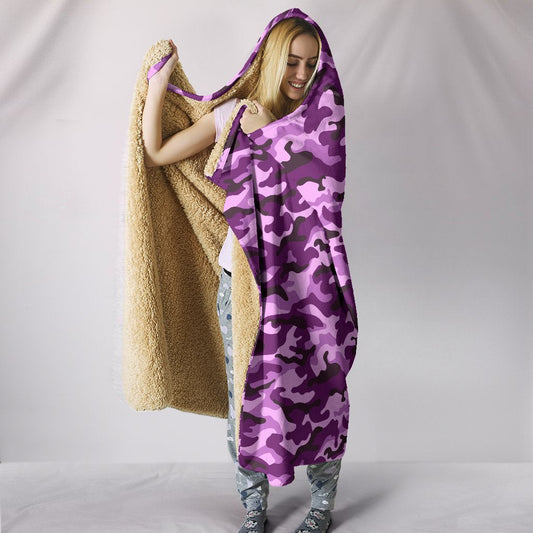 Purple Camouflage Hooded Blanket