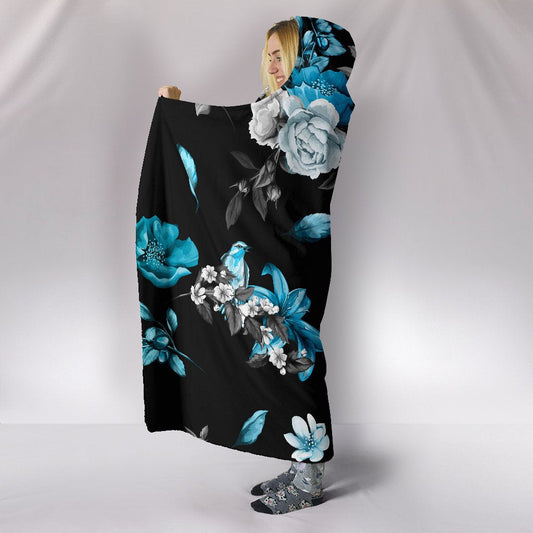 Blue Roses Hooded Blanket