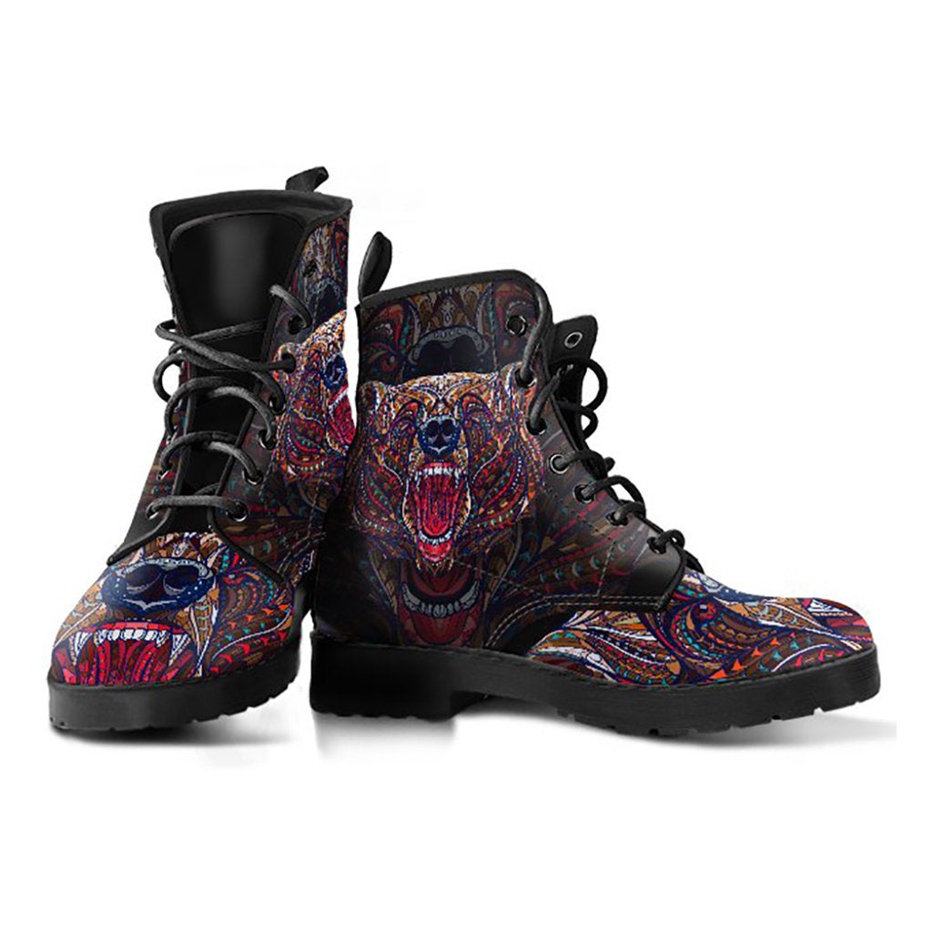 Dark Bear Womens Boots, Printed Custom Shoes, Women's Boots, Vegan Leather Combat Boots, Classic Boot, Lace Up Boot , Casual Boots Women