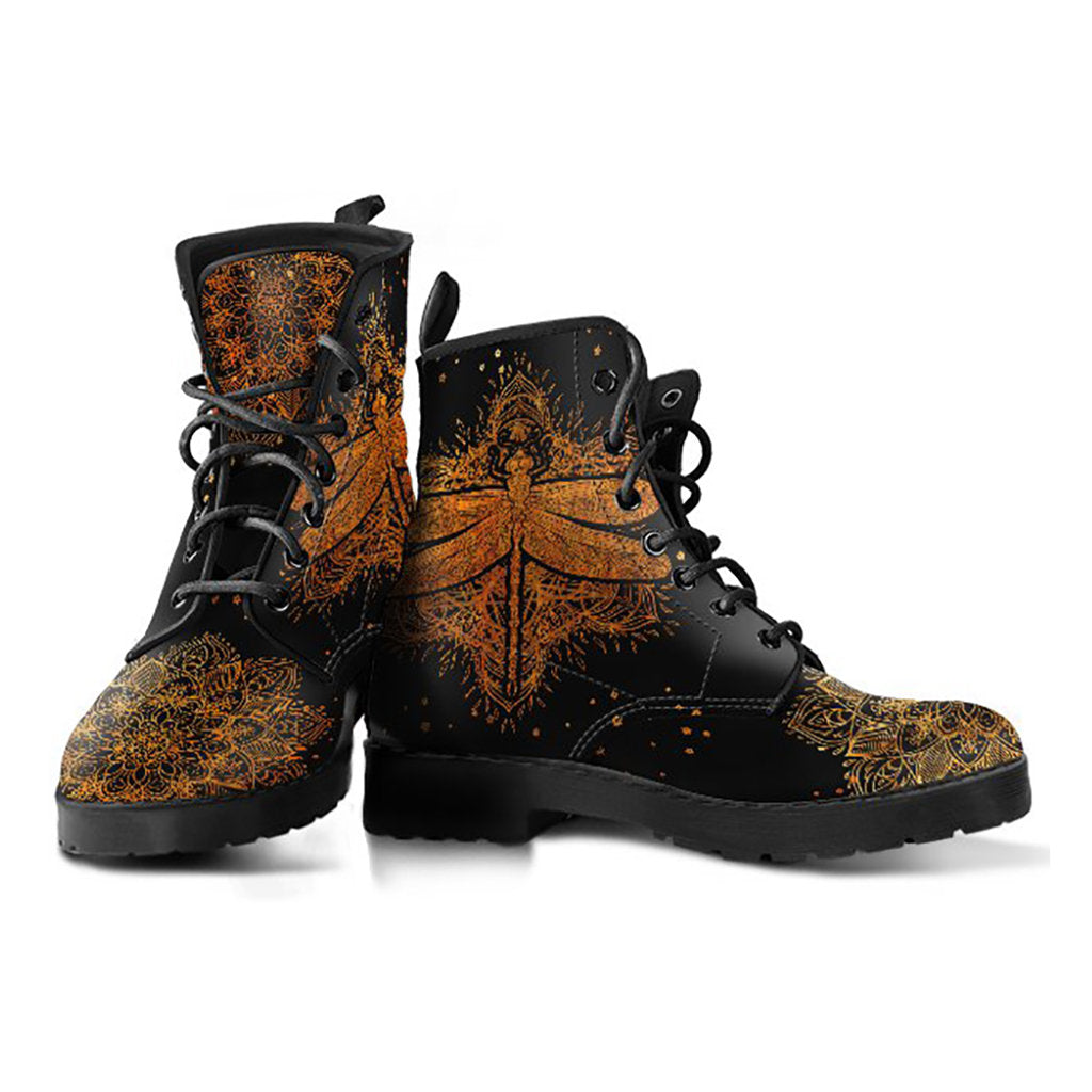 Rusty Gold Dragonfly Mandala Womens Boots