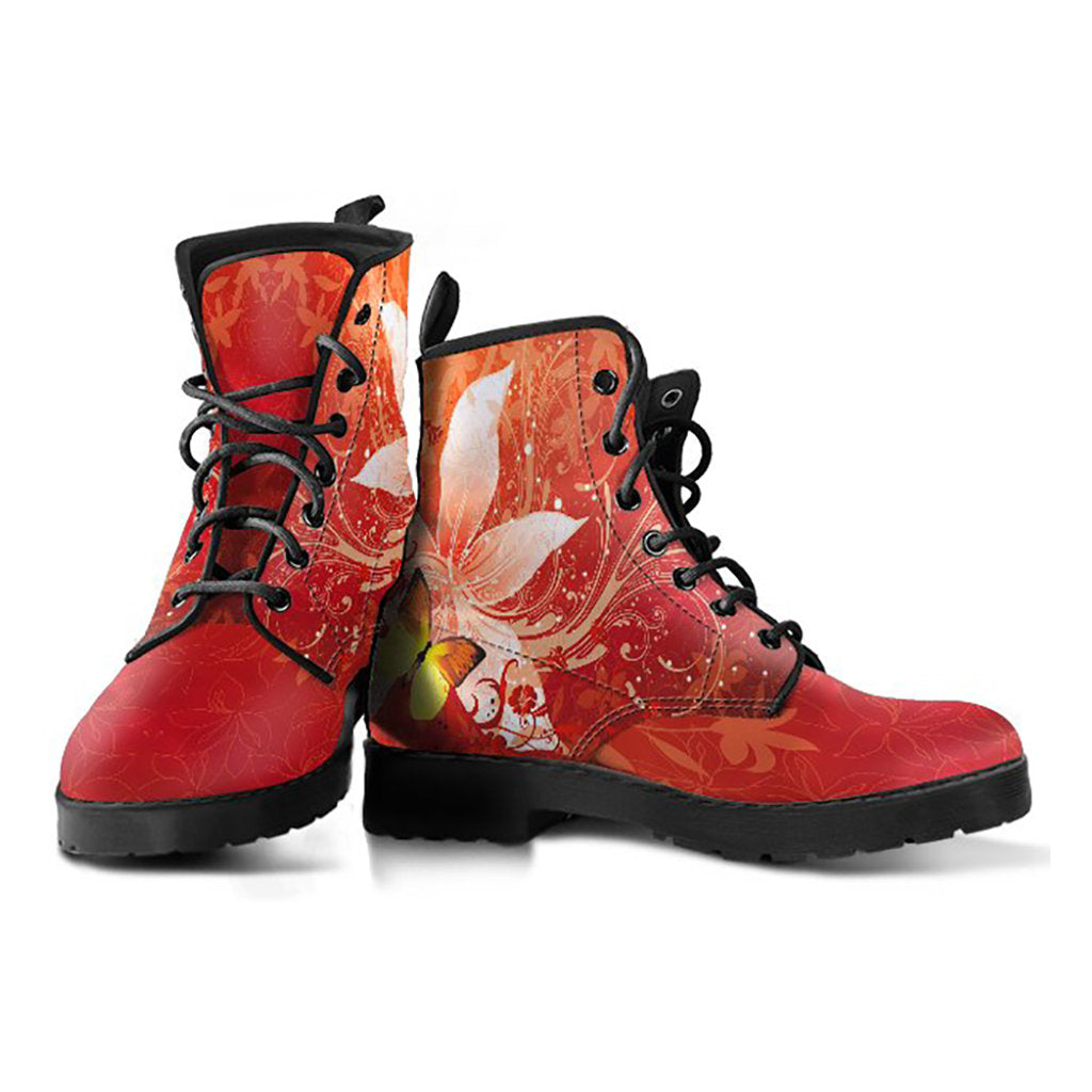 Orange Red Flower Womens Boots