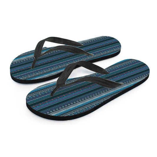 Blue Boho Stripes Decor Flip Flops