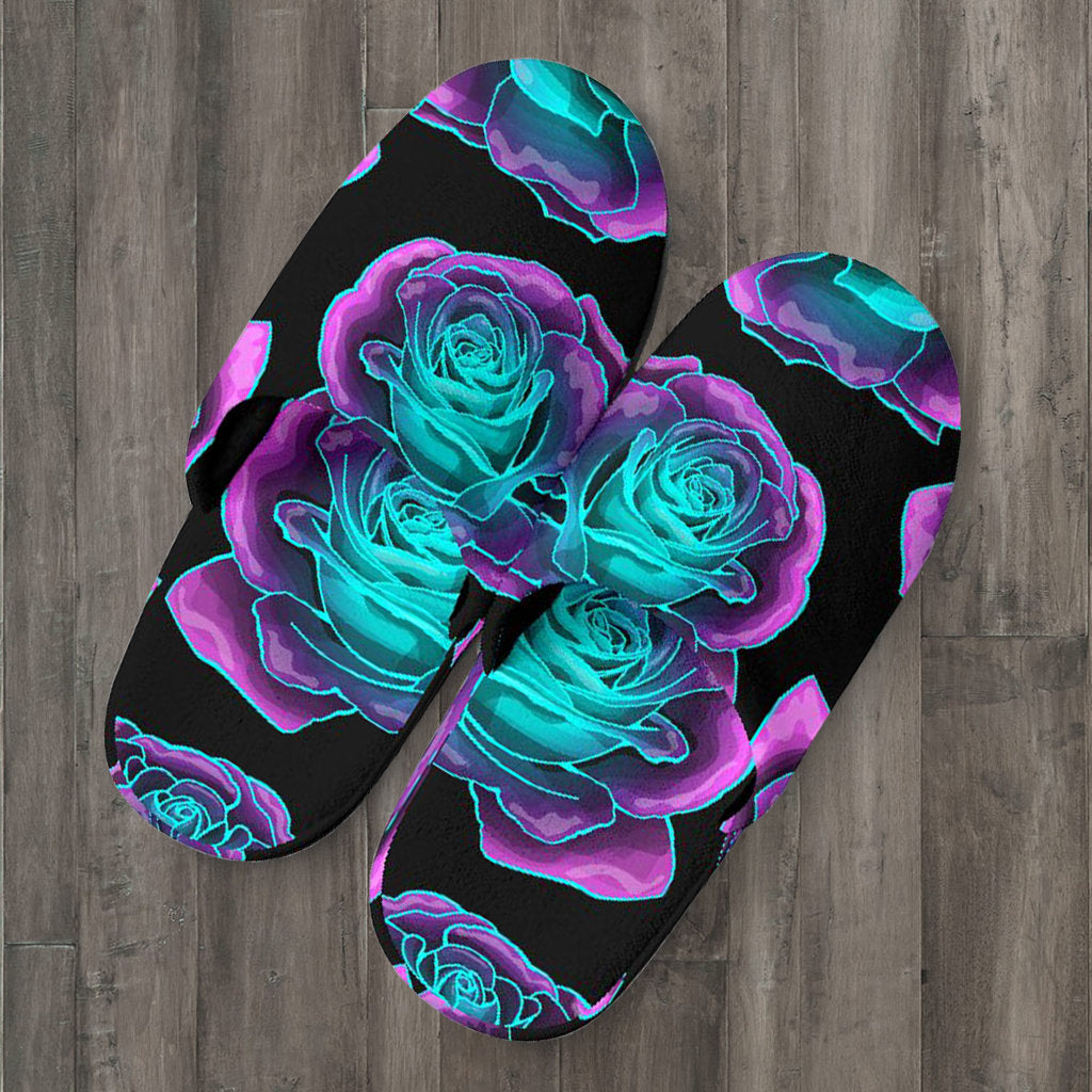Neon Pink Roses Slippers