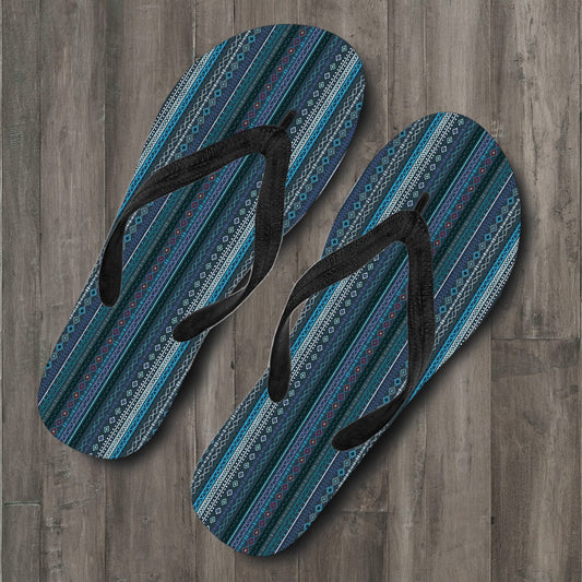 Blue Boho Stripes Decor Flip Flops