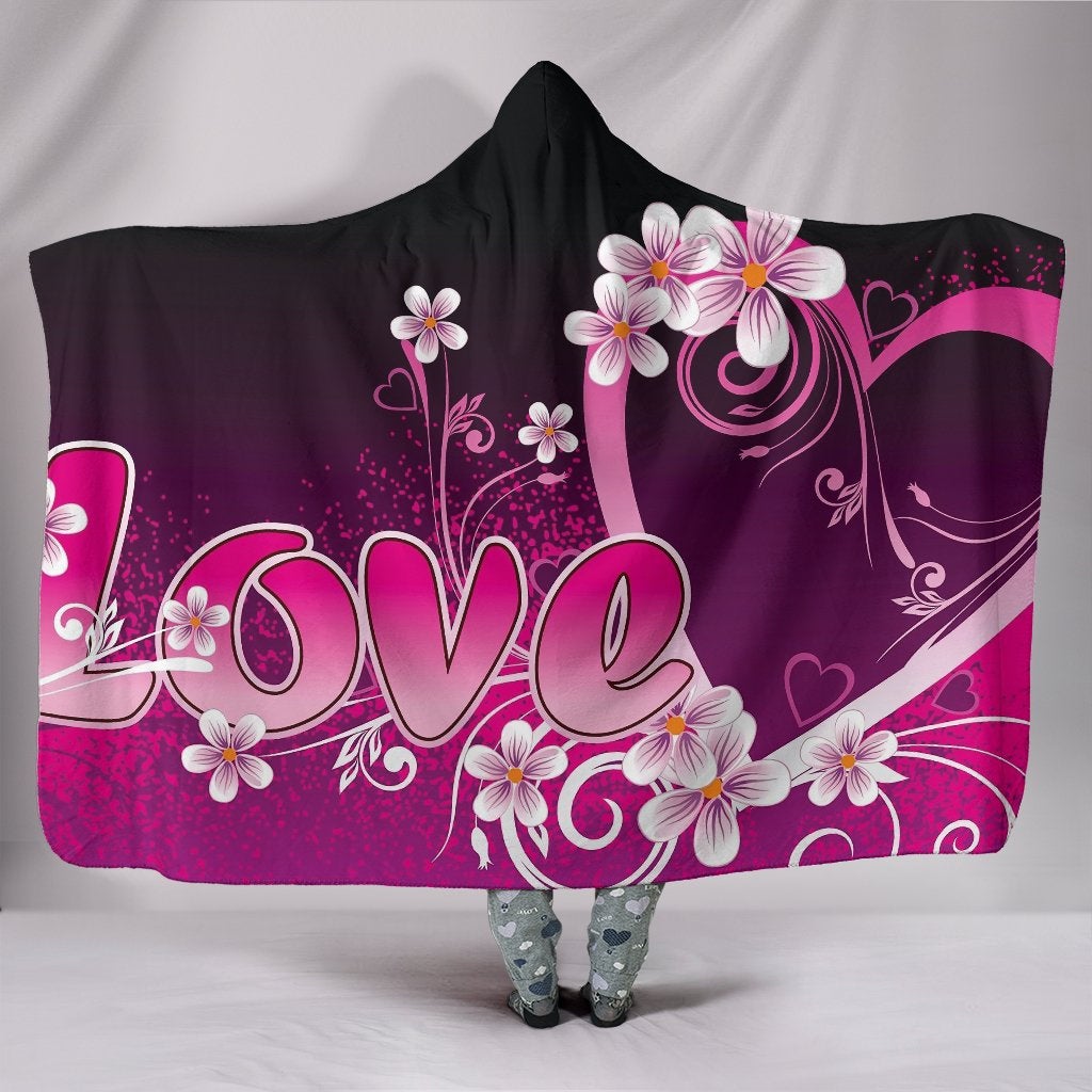 Pink Floral Love Hooded Blanket