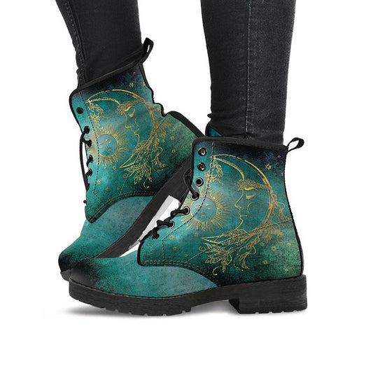 Teal Green Sun & Moon Womens Boots