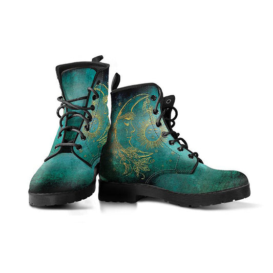 Teal Green Sun & Moon Womens Boots