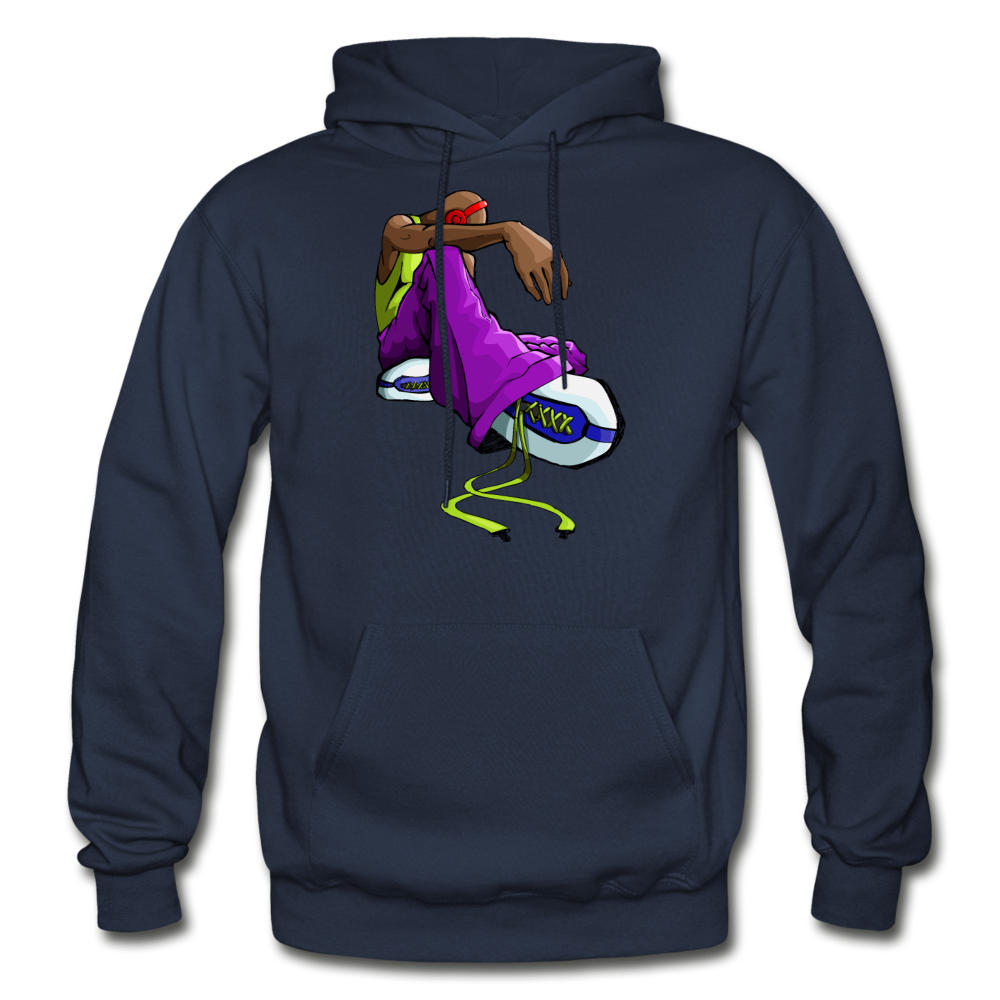 Sitting Cartoon Hip Hop Hoodie - navy