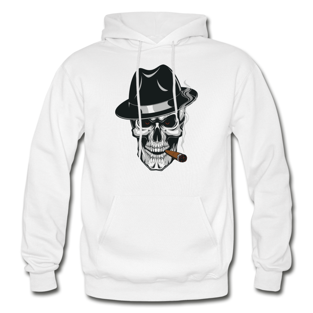 Smoking Skull Fedora Hoodie - white