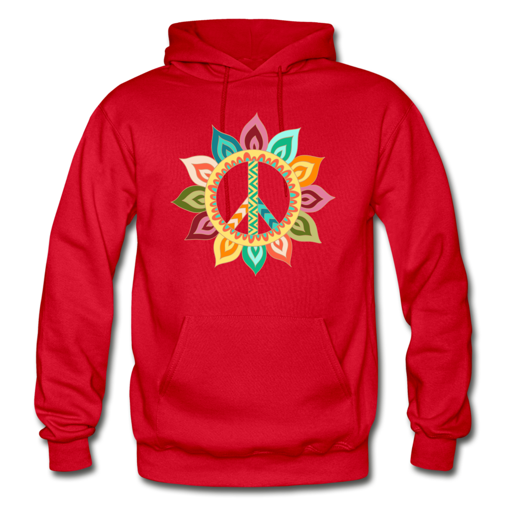 Floral Peace Sign Hoodie - red