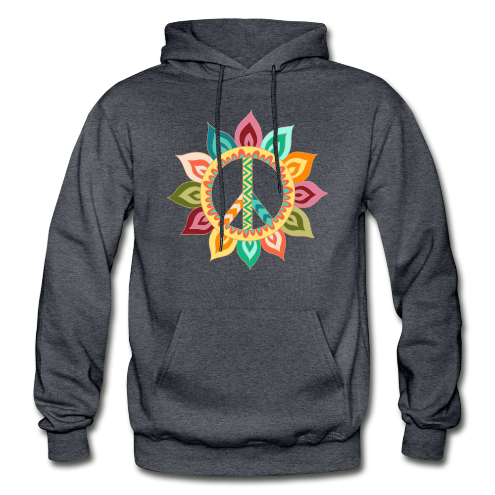Floral Peace Sign Hoodie - charcoal gray