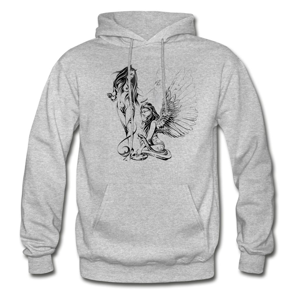 Tribal Maori Devil Angel Girls Hoodie - heather gray