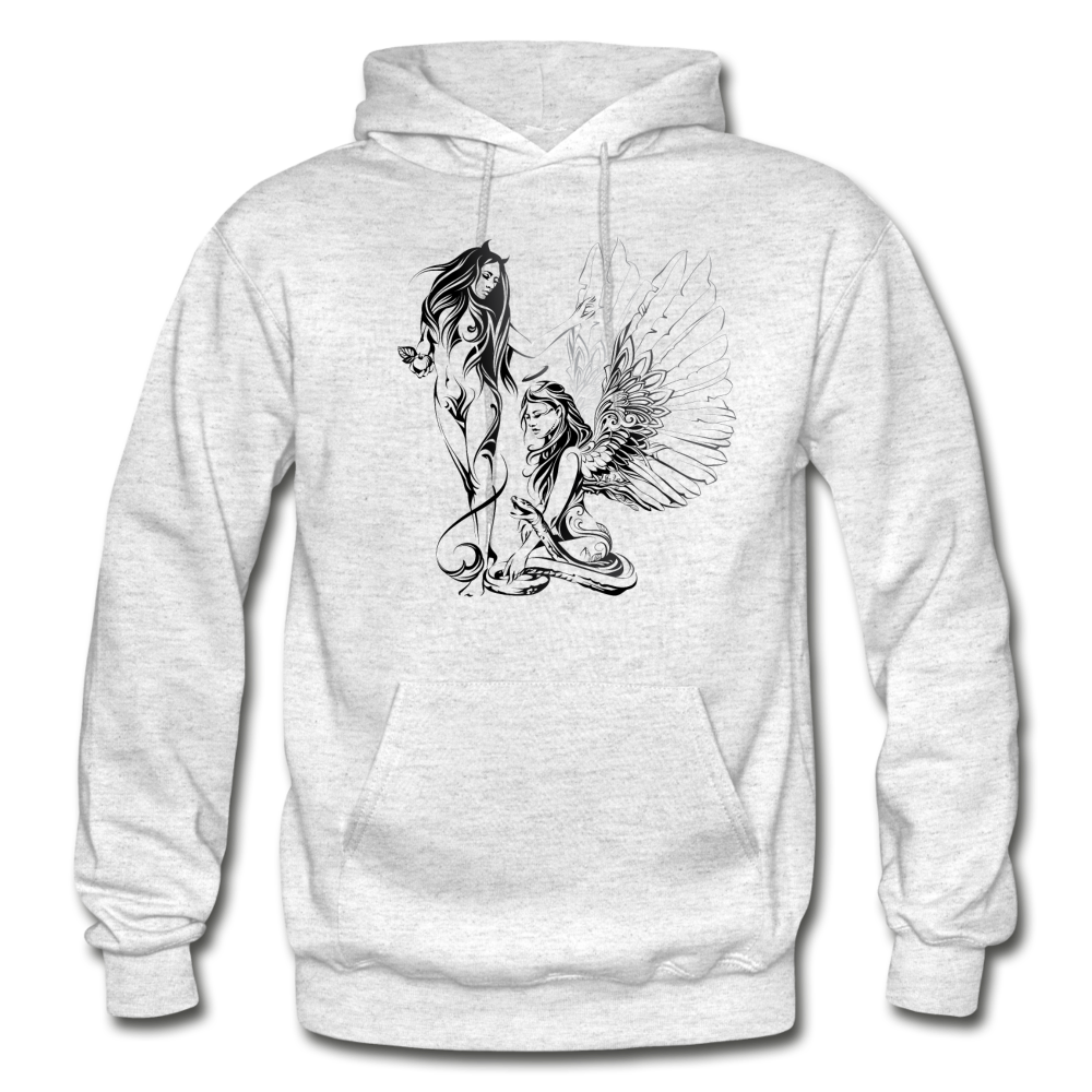 Tribal Maori Devil Angel Girls Hoodie - light heather gray