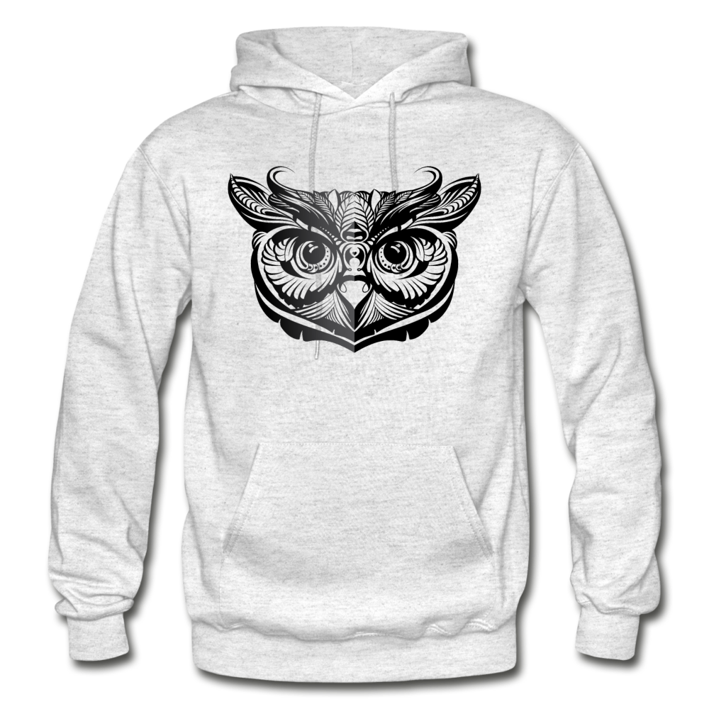 Tribal Maori Owl Hoodie - light heather gray