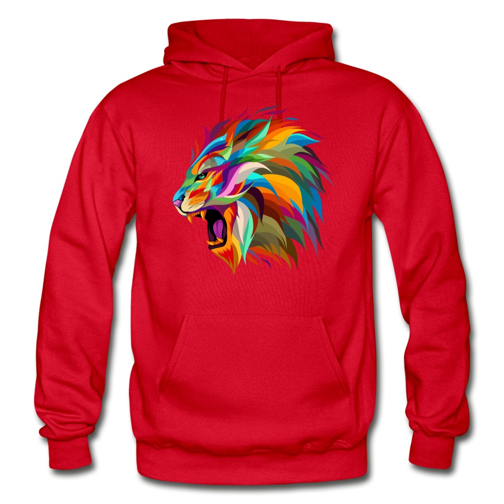 Colorful Abstract Lion Hoodie - red