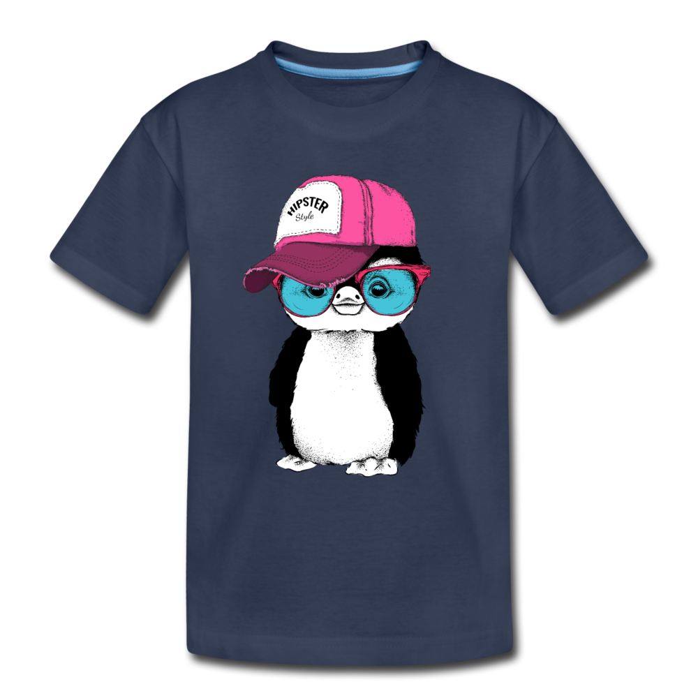 Hipster Penguin Kids T-Shirt - navy