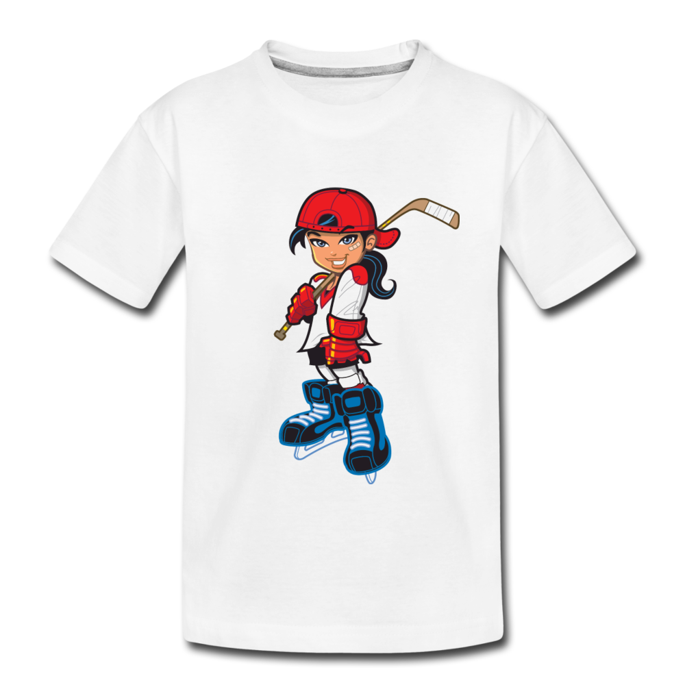 Hockey Girl Cartoon Kids T-Shirt - white