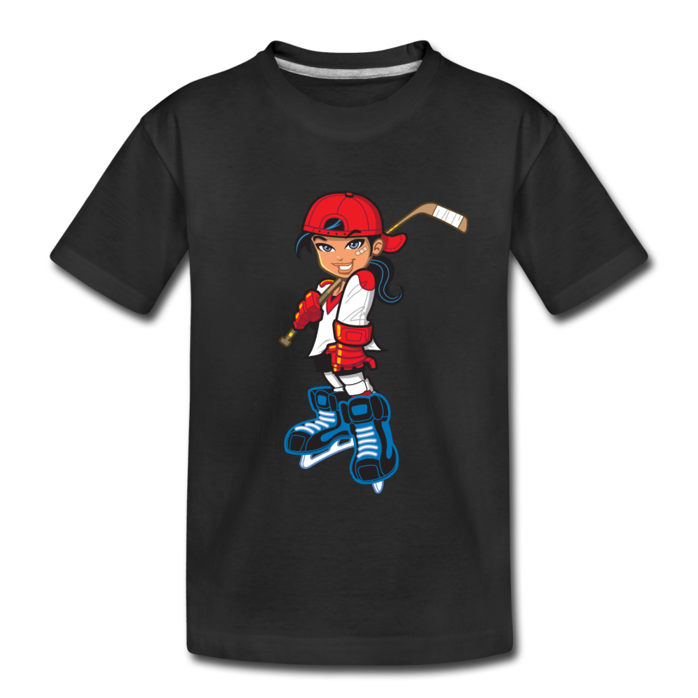 Hockey Girl Cartoon Kids T-Shirt - black