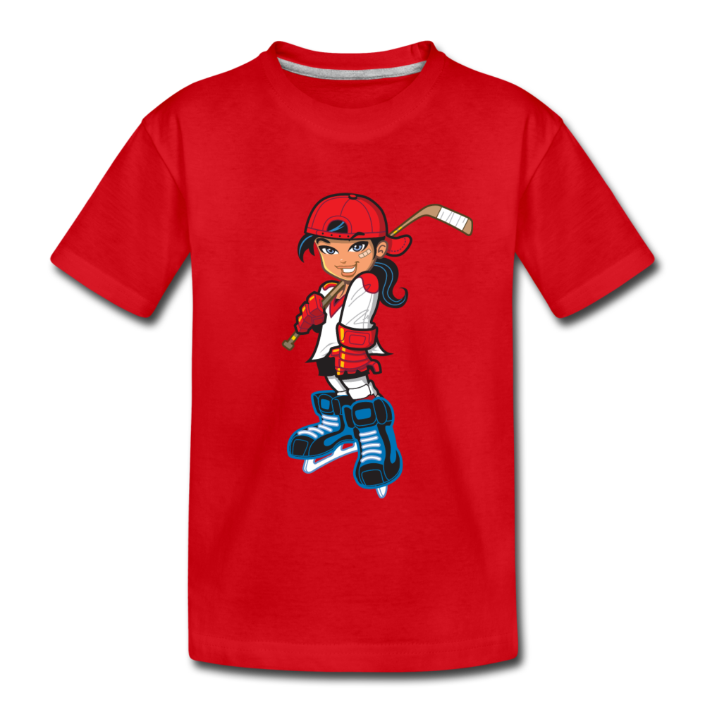 Hockey Girl Cartoon Kids T-Shirt - red