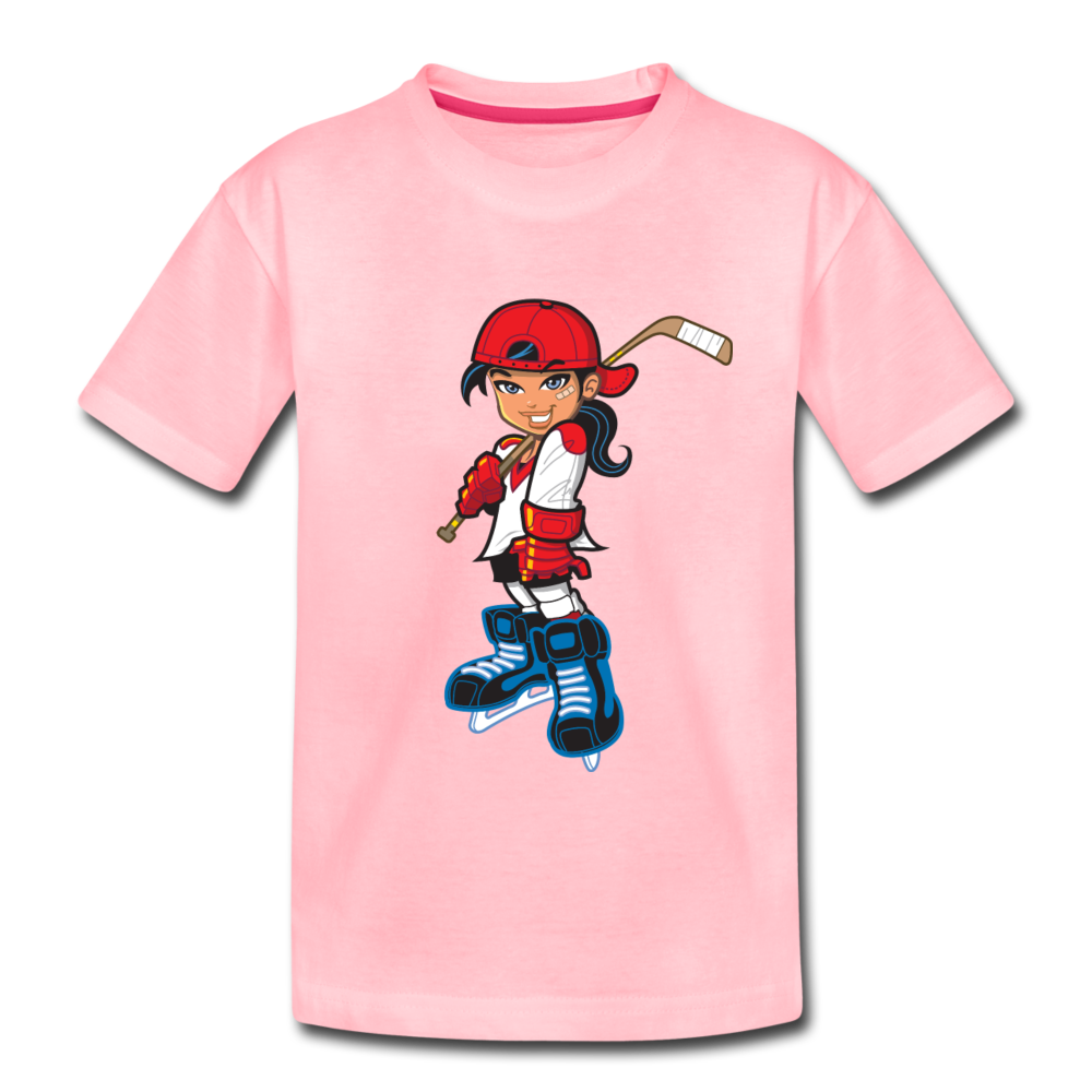 Hockey Girl Cartoon Kids T-Shirt - pink