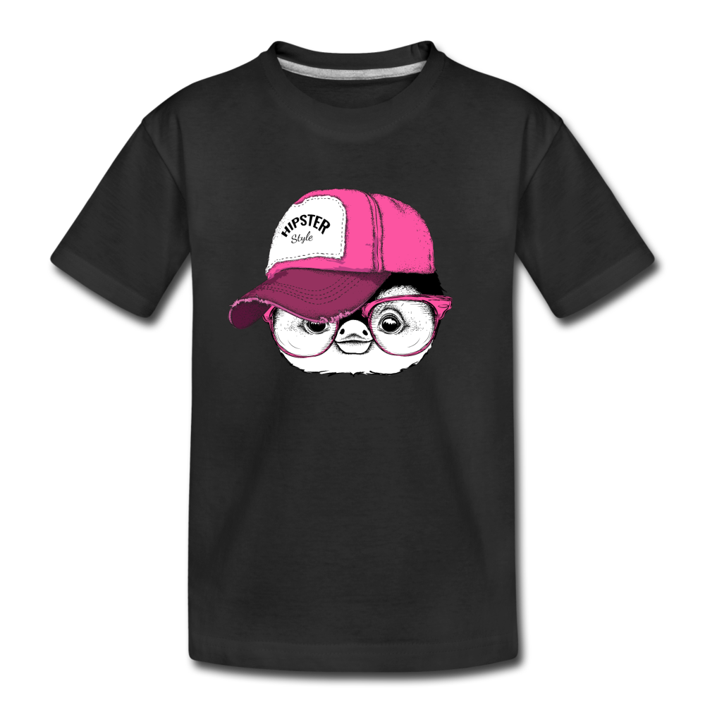 Hipster Penguin Head Kids T-Shirt - black