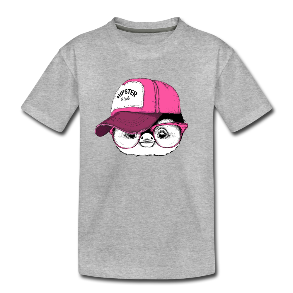 Hipster Penguin Head Kids T-Shirt - heather gray