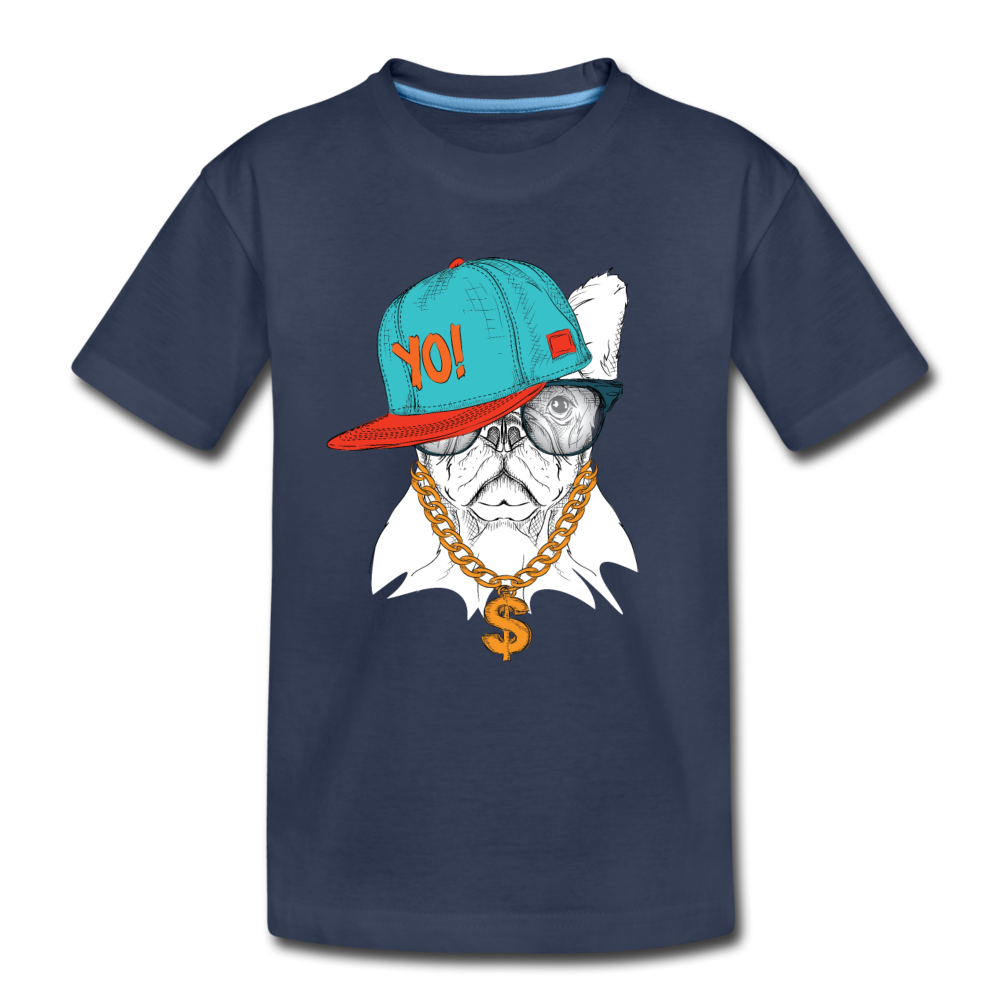 Hip Hop French Bulldog Kids T-Shirt - navy