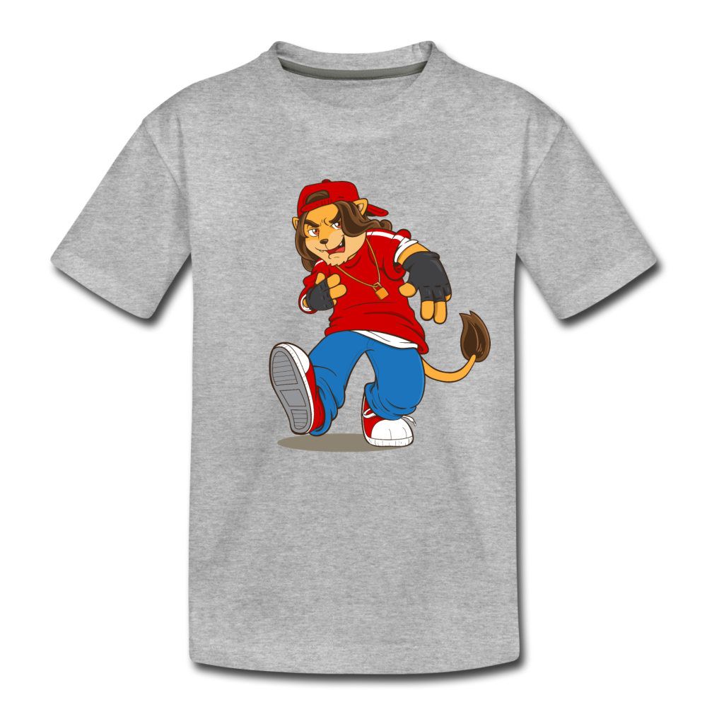 Hip Hop Lion Cartoon Kids T-Shirt - heather gray
