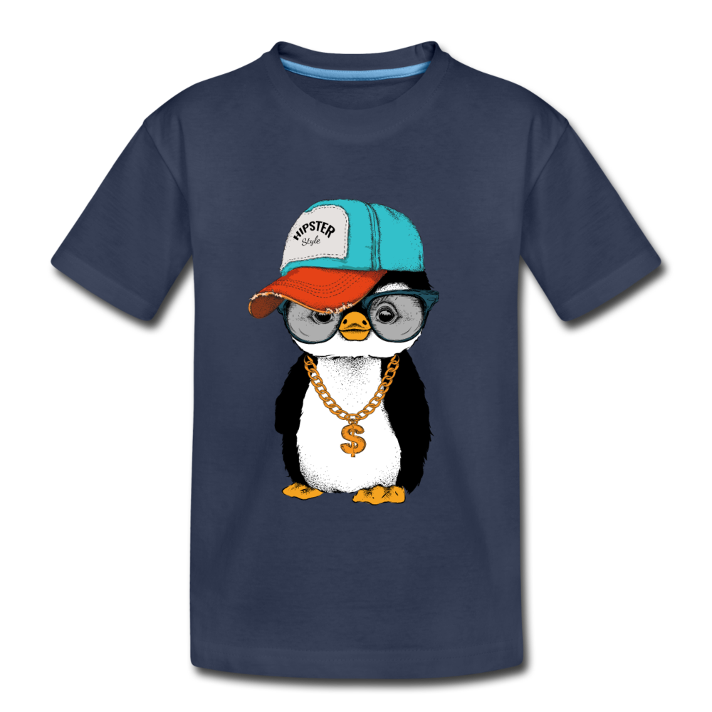 Hipster Penguin Kids T-Shirt - navy