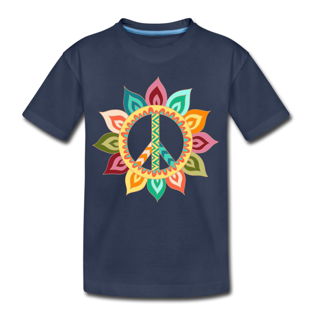 Floral Peace Sign Kids T-Shirt - navy
