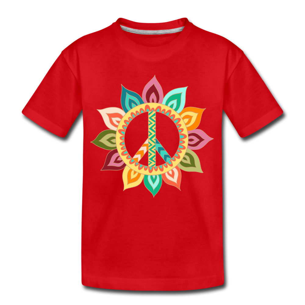 Floral Peace Sign Kids T-Shirt - red