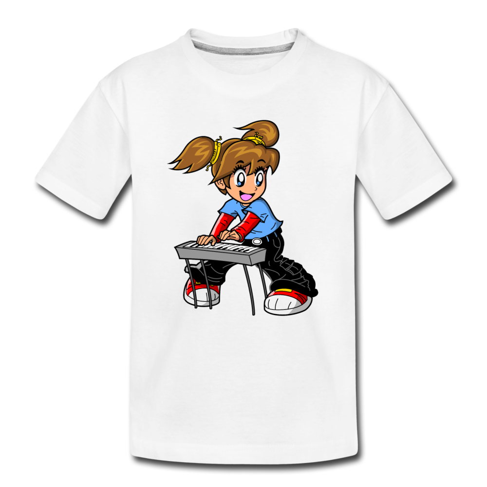 Keyboard Girl Cartoon Kids T-Shirt - white