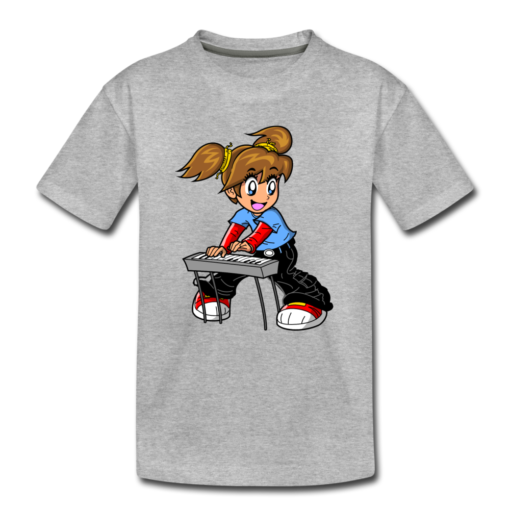 Keyboard Girl Cartoon Kids T-Shirt - heather gray